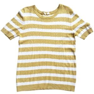 Anthropologie Moth Yellow and White Striped Short-Sleeve Sweater Size Medium